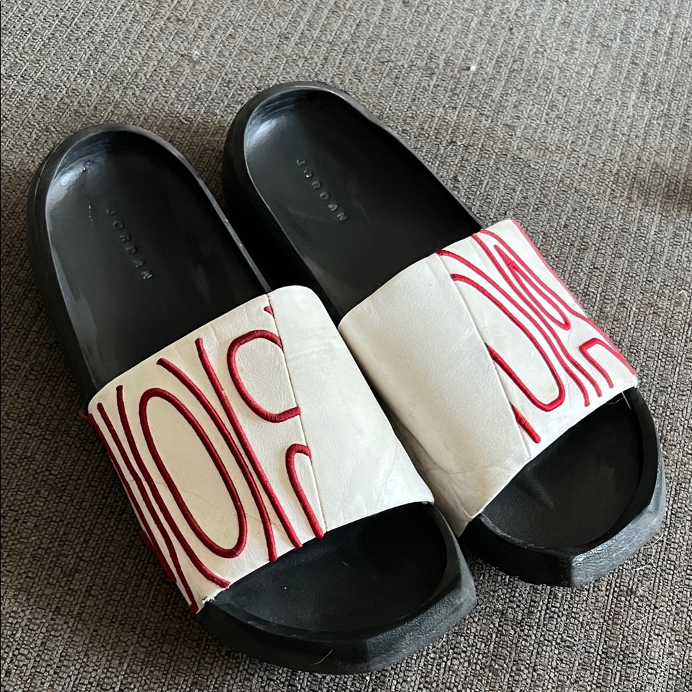 Jordan Black and White Mules with Red Design
